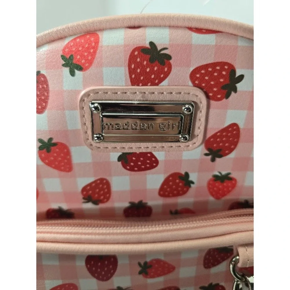 Madden Girl Mini Backpack & Coin purse Key chain Pink Strawberry Gingham